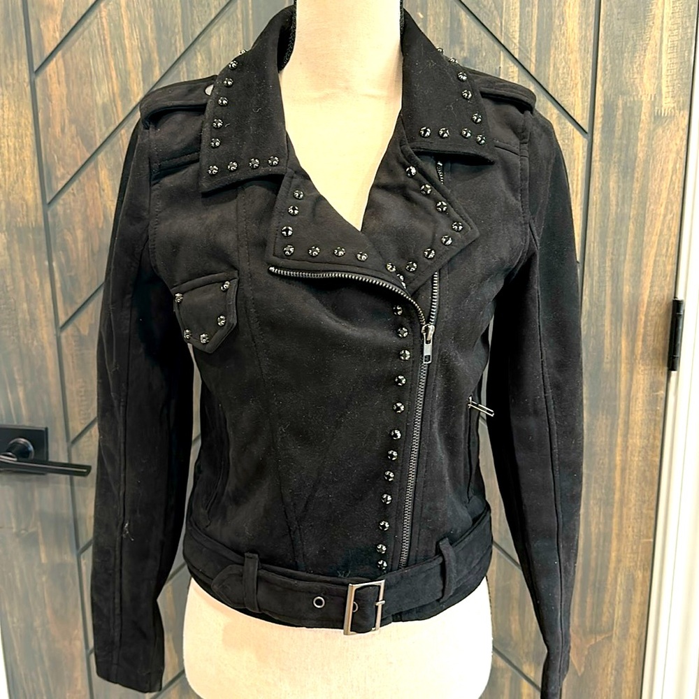 SSYS Faux Suede Studded Moto Jacket size S